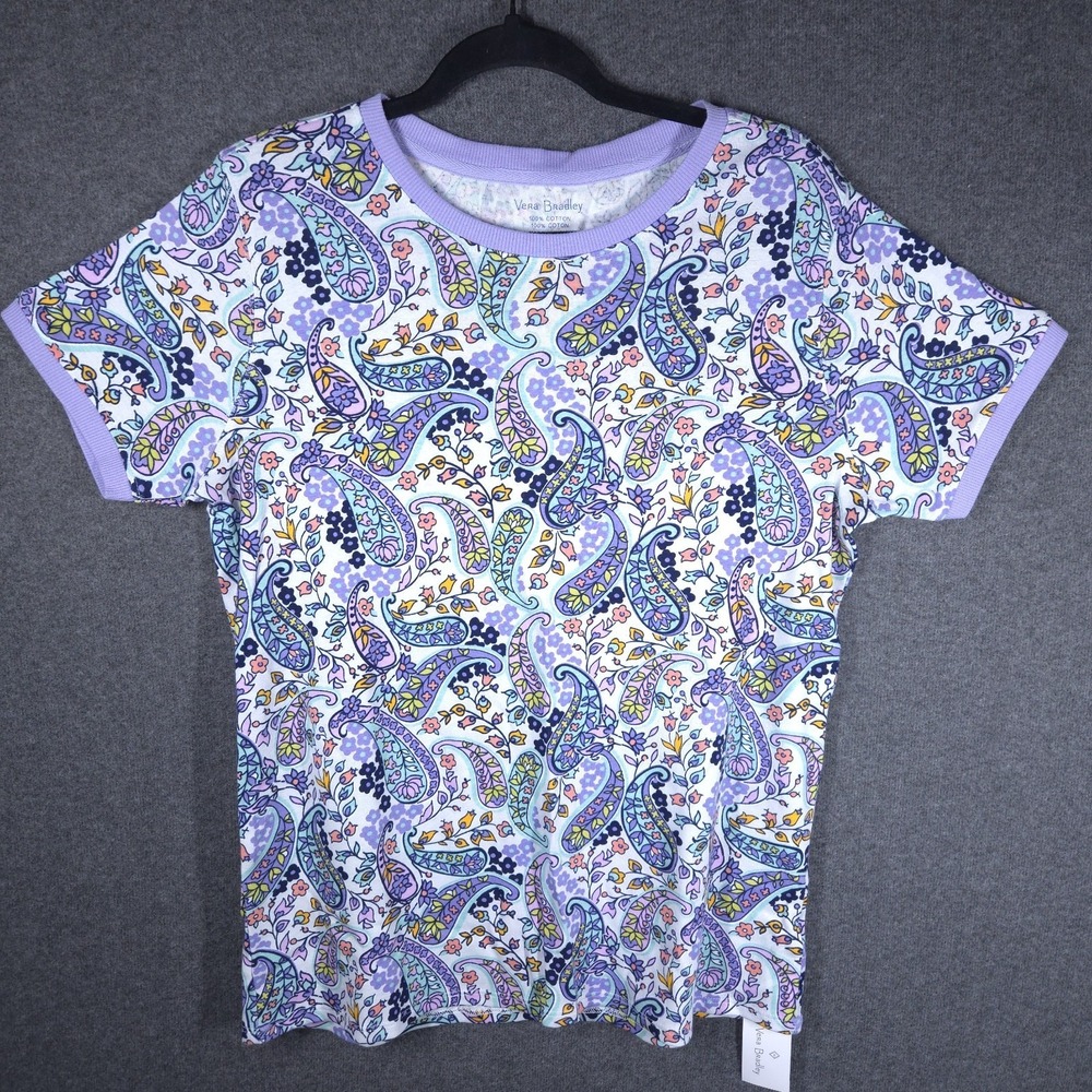 Vera Bradley Maddalena Ribbed Pajama Shirt Large Paisley Cotton‎ Tee NWT